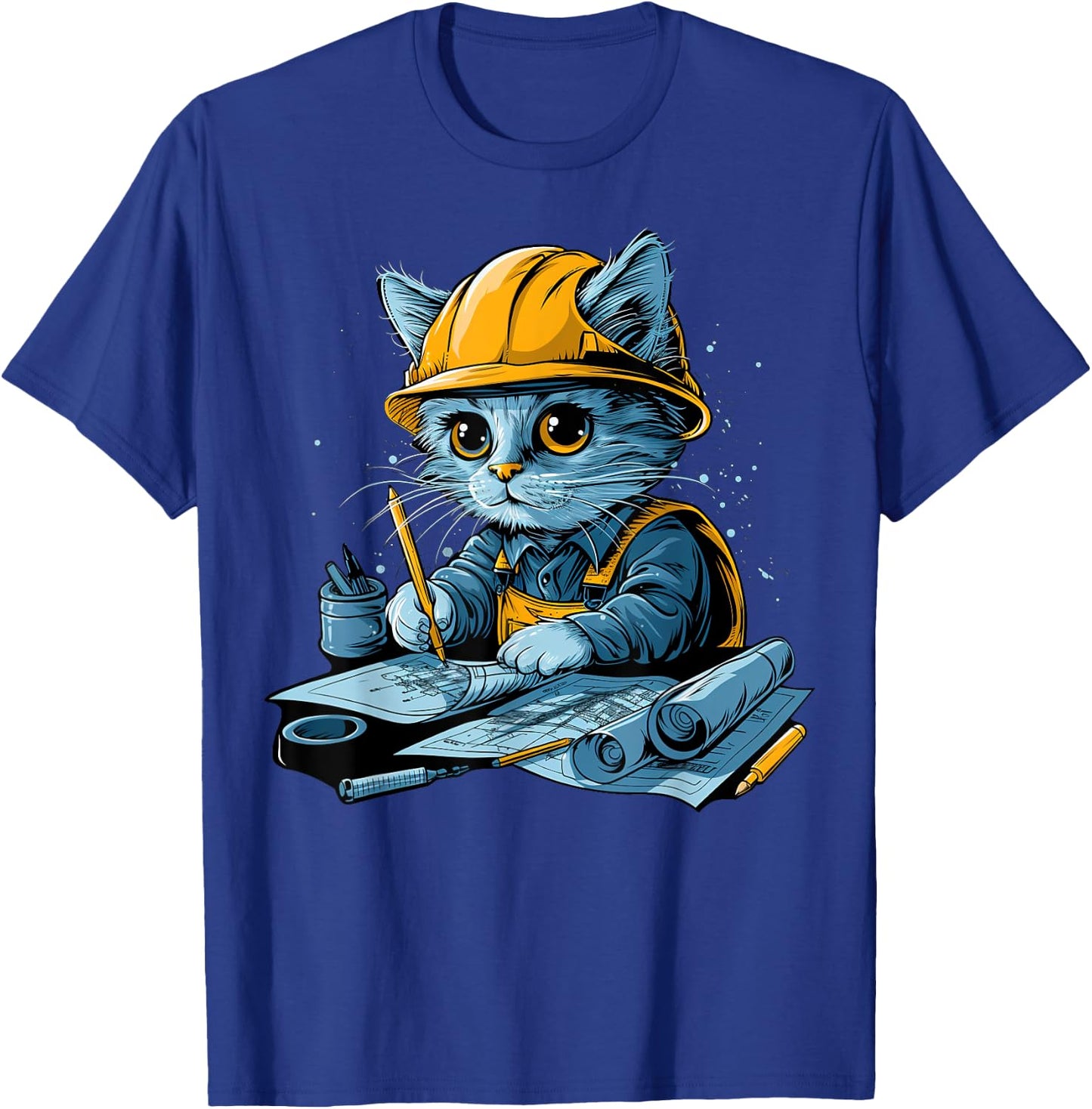 Cute working Cat Civil Engineer Technician Men Women T-Shirt - T-Shirt | Royal