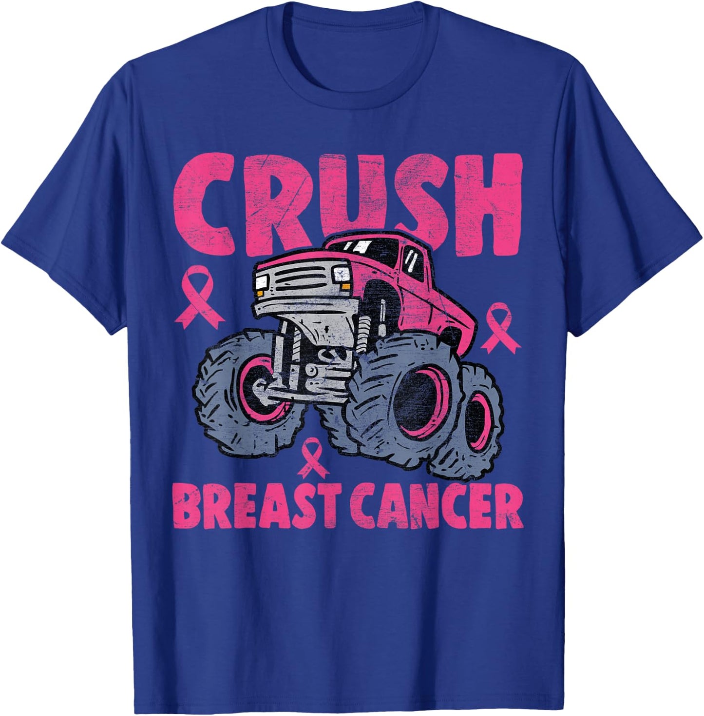 Crush Breast Cancer Awareness Monster Truck kids Boys Girls T-Shirt - T-Shirt | Royal