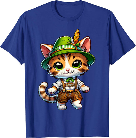 Oktoberfest Cat Funny German Bavarian Lederhosen Cat Lover T-Shirt - T-Shirt | Royal