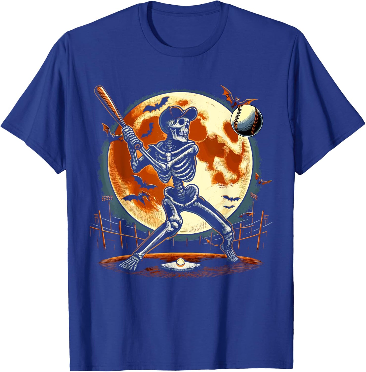 Halloween Baseball Skeleton Halloween T-Shirt - T-Shirt | Royal