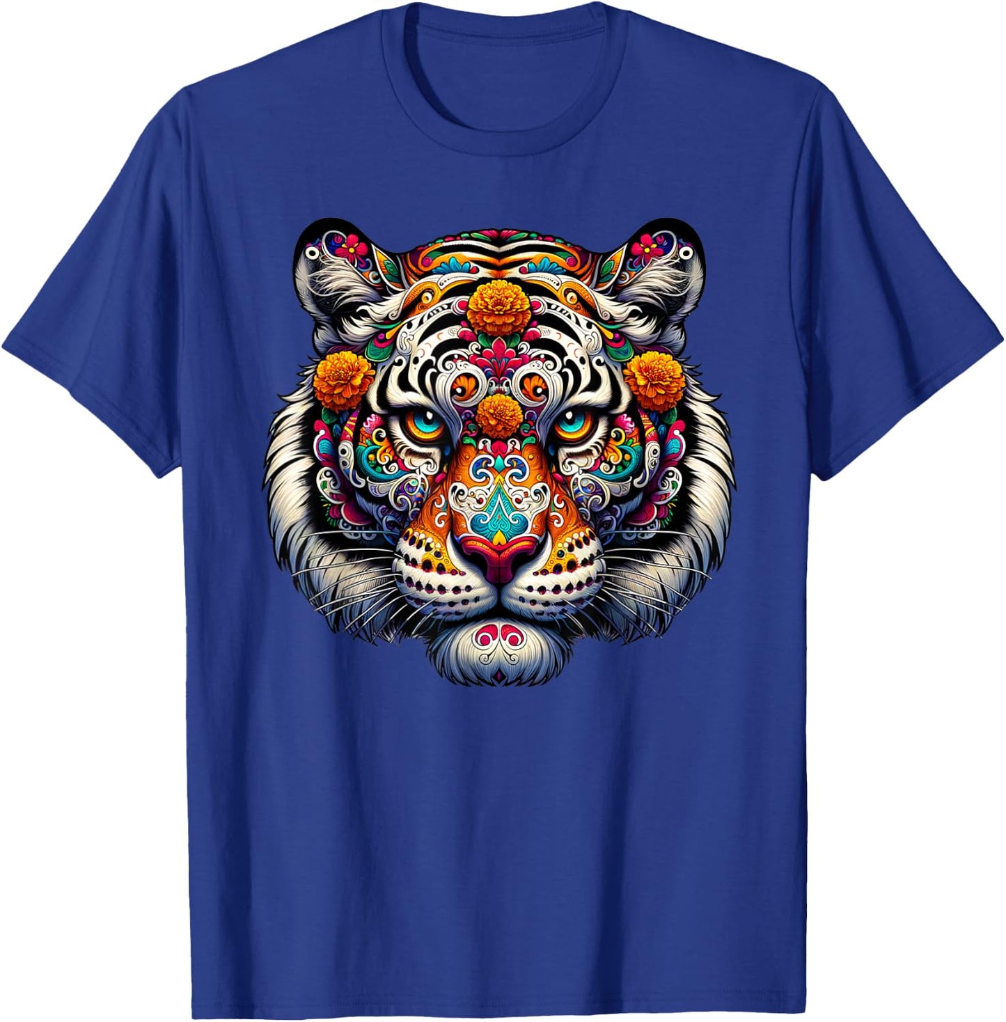 Sugar Skull Tiger Halloween Boys Women Kids T-Shirt - T-Shirt | Royal