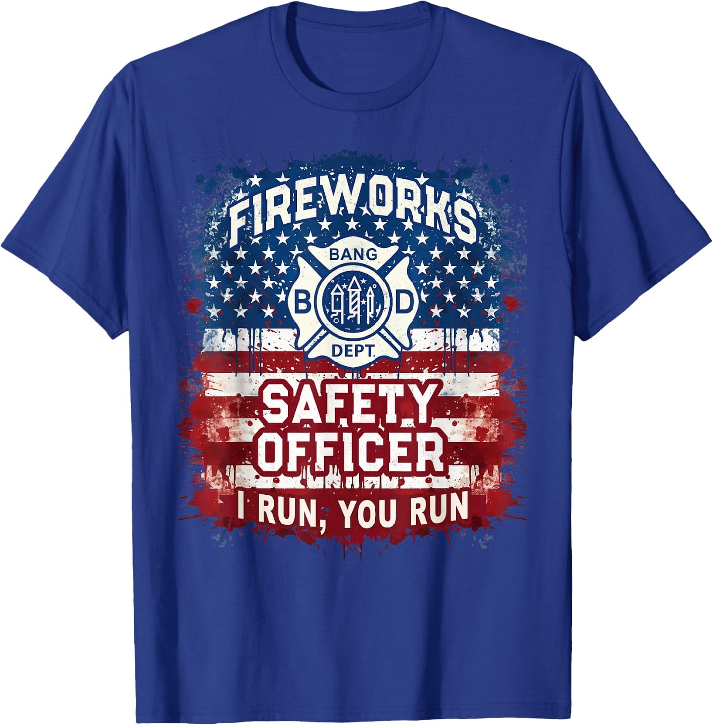 USA Flag FIREWORKS SAFETY OFFICER Director Pyro Tech Boom T-Shirt - T-Shirt | Royal