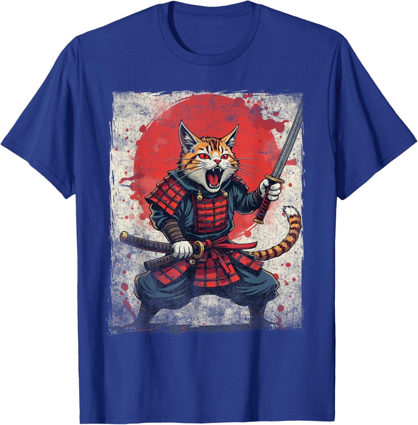 Samurai Cat Ukiyo-e Warrior Art Vintage Ninja Cat Graphic T-Shirt - T-Shirt | Royal