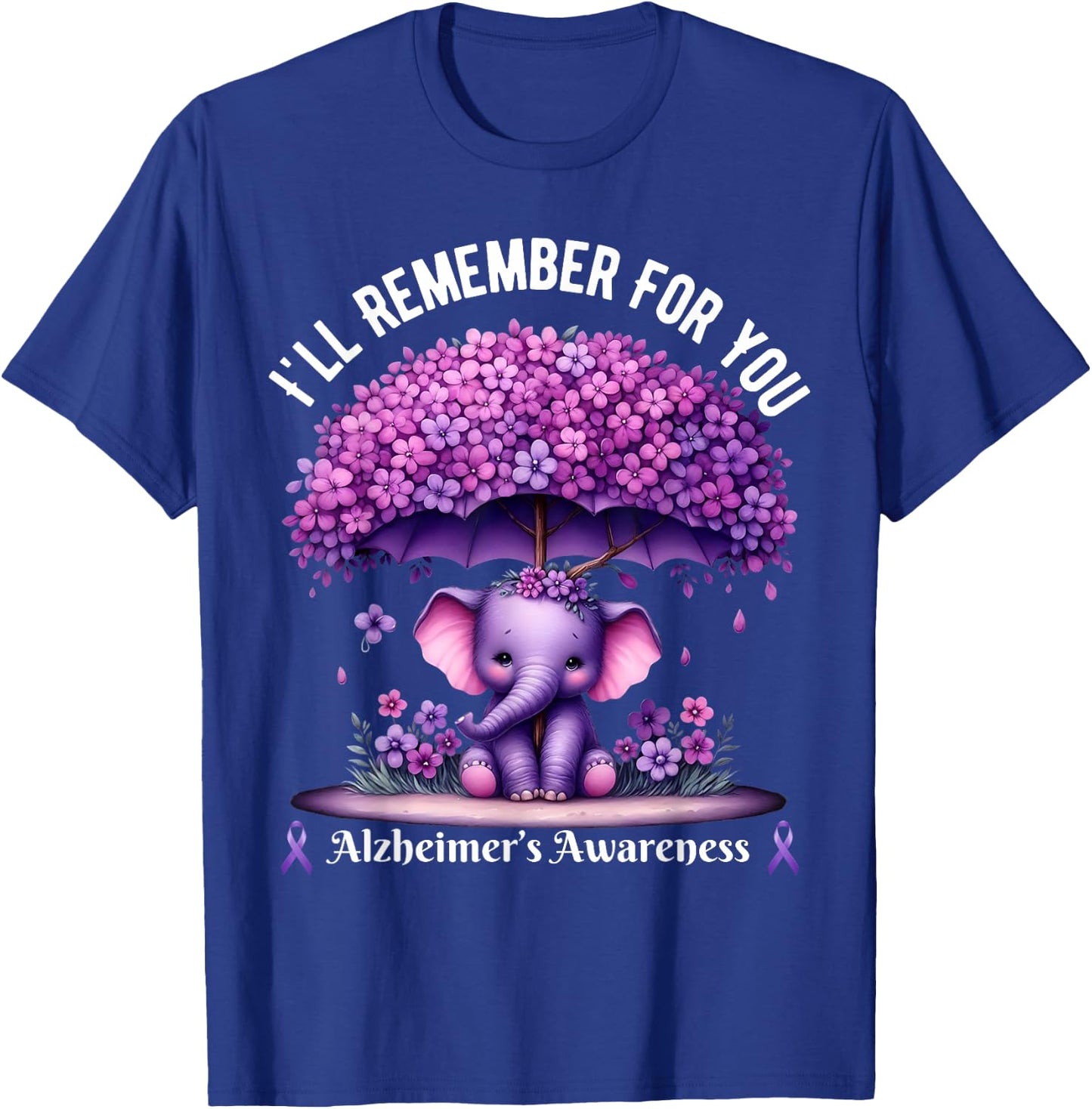 I'll Remember For You Purple Elephant Alzheimer's Awareness T-Shirt - T-Shirt | Royal