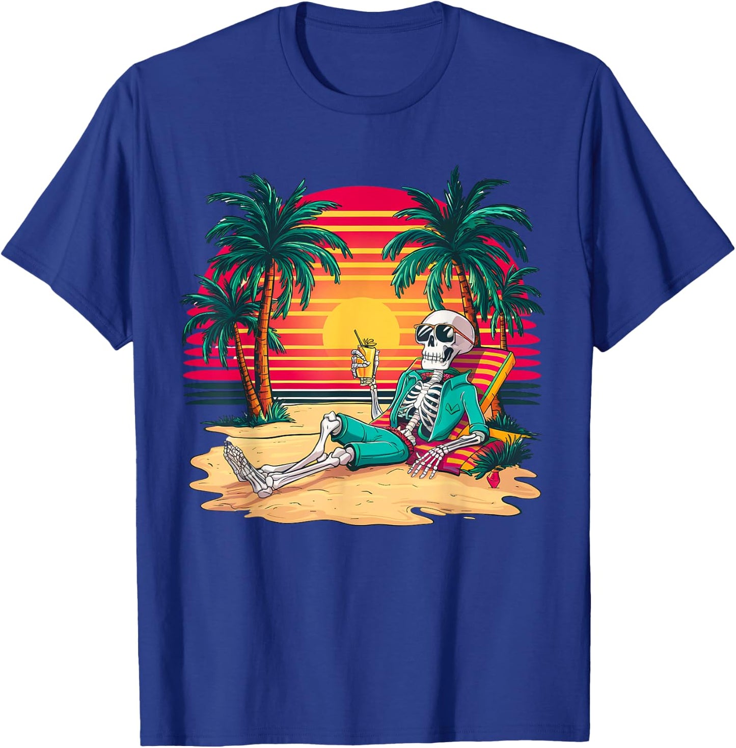 Funny Skeleton On Tropical Island Beach Retro Women Kids T-Shirt - T-Shirt | Royal