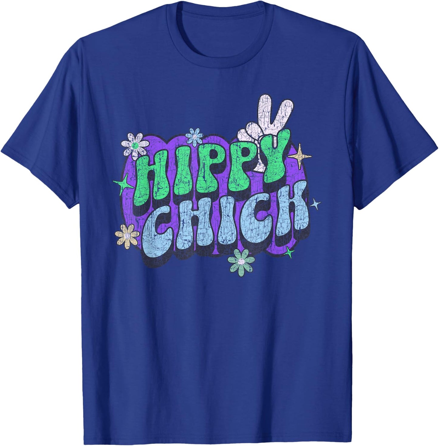 Hippy Chick, Women Girl Cute Retro Saying Hippie Floral T-Shirt - T-Shirt | Royal