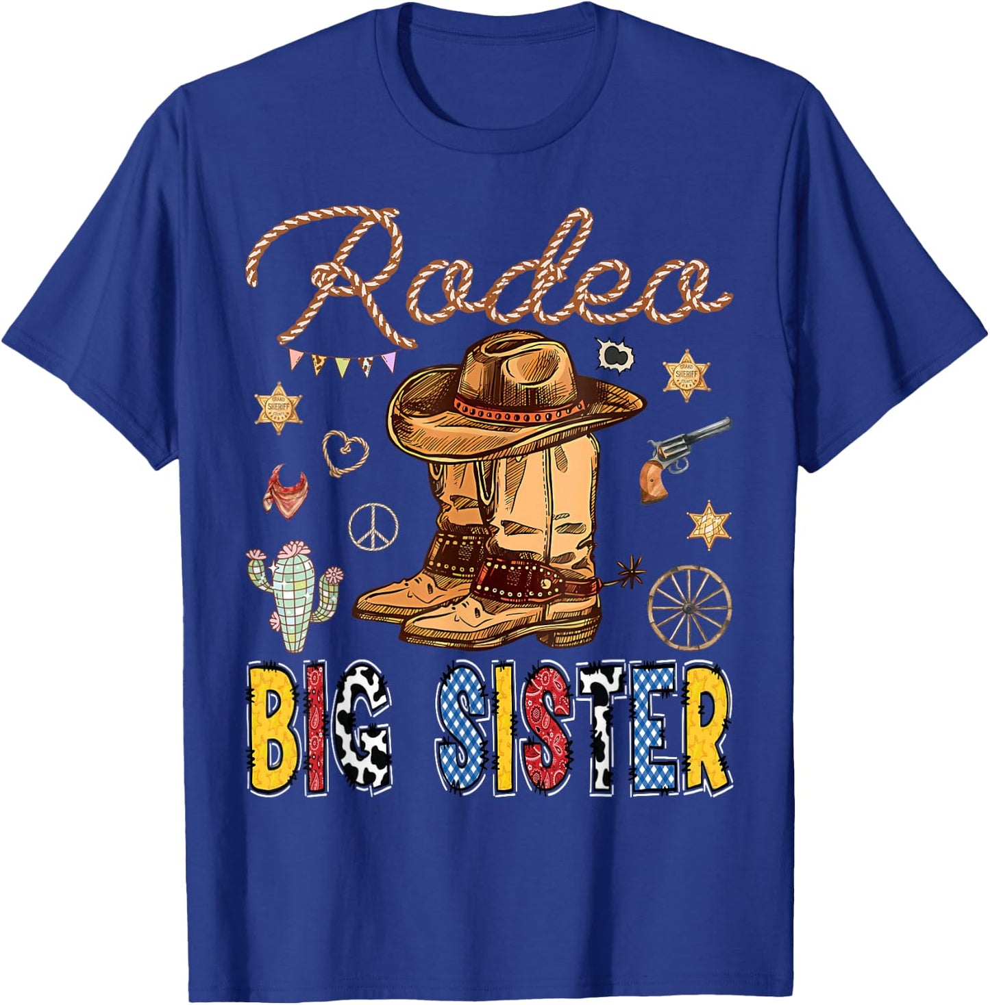 Rodeo Big Sister Western Birthday Cowboy Matching Family T-Shirt - T-Shirt | Royal