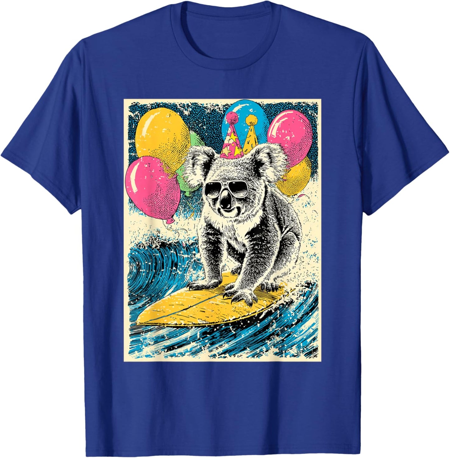 Koala Surfing Birthday Party Themed Balloons Retro Art T-Shirt - T-Shirt | Royal