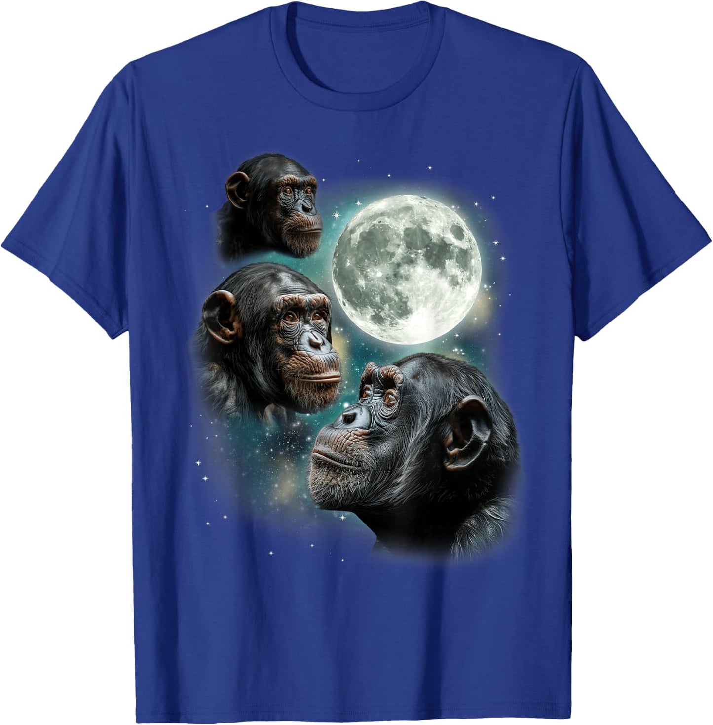Three Chimpanzee Moon | Funny 3 Chimps Howling Parody Meme T-Shirt - T-Shirt | Royal