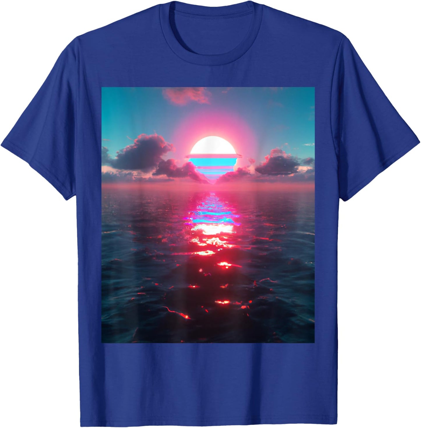 Vaporwave Aesthetic Sunset Above Reflecting Sea T-Shirt - T-Shirt | Royal