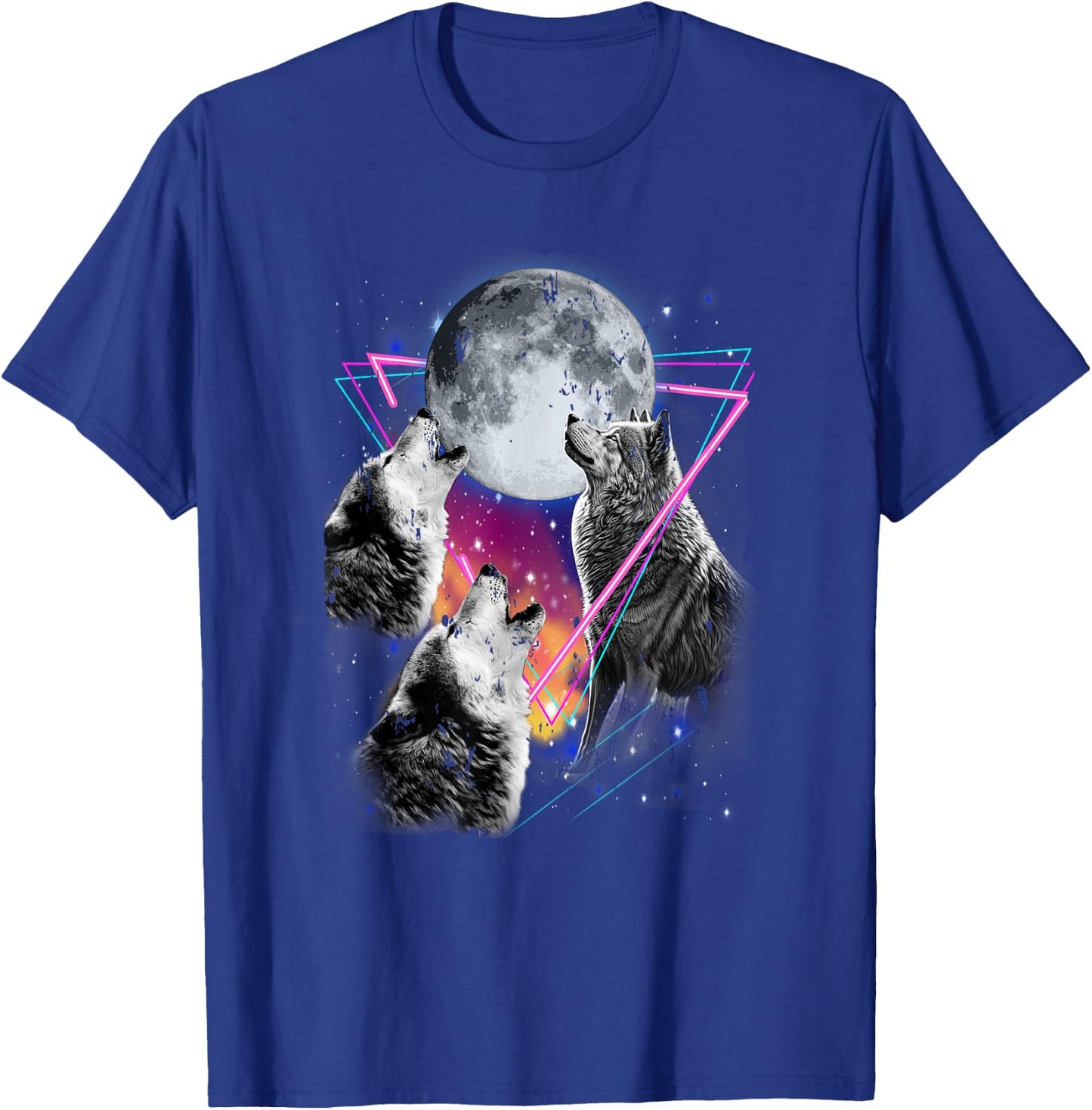 Epic 3 Wolves Howling At Moon 80s Style Wolf T-Shirt - T-Shirt | Royal