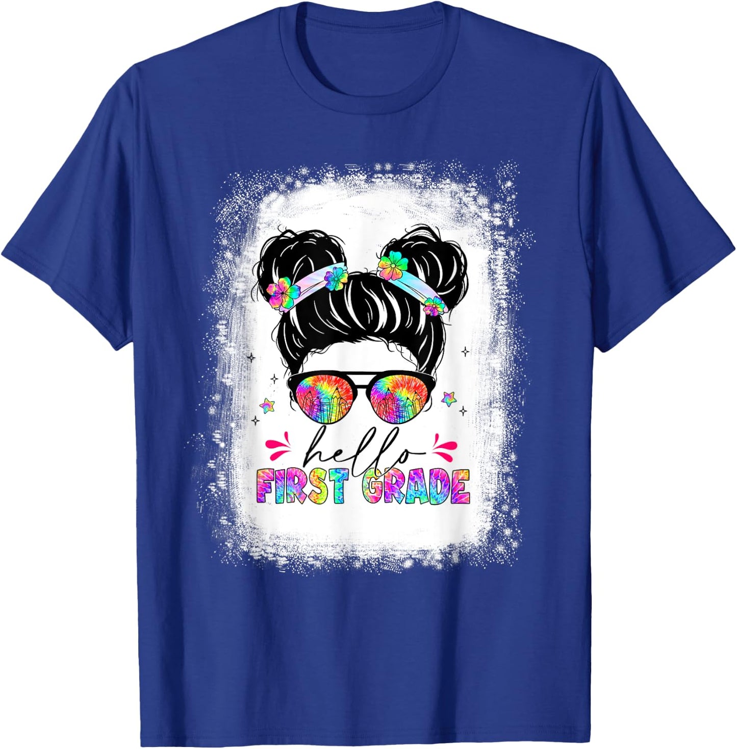 Hello First Grade shirt messy bun tie dye back to school T-Shirt - T-Shirt | Royal