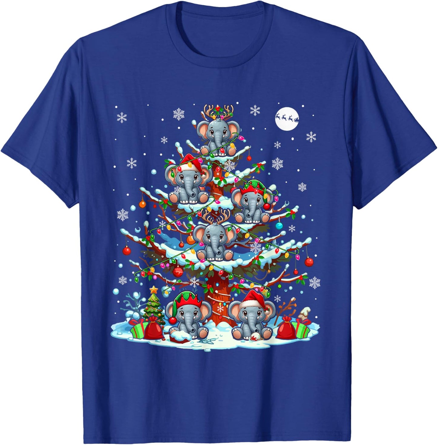 Group Santa Reindeer Elf Elephants On Christmas Tree T-Shirt - T-Shirt | Royal