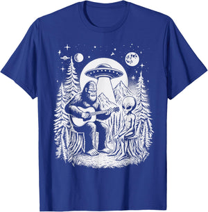 Bigfoot UFO Alien Around Campfire Nature Hiking Sasquatch T-Shirt - T-Shirt | Royal
