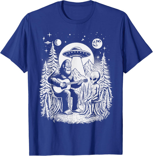 Bigfoot UFO Alien Around Campfire Nature Hiking Sasquatch T-Shirt - T-Shirt | Royal