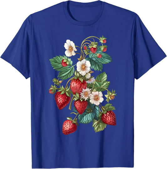 Cottagecore Strawberry Flower Botanical Fruit Lover Garden T-Shirt - T-Shirt | Royal
