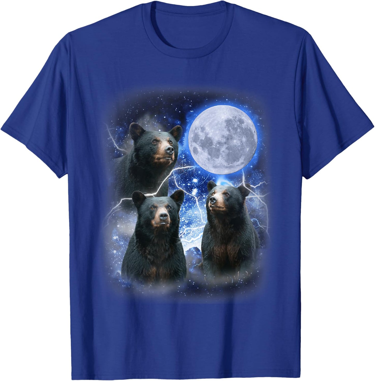 Three Black Bear Moon - 3 Wild Bears Gazing at the Moonlight T-Shirt - T-Shirt | Royal