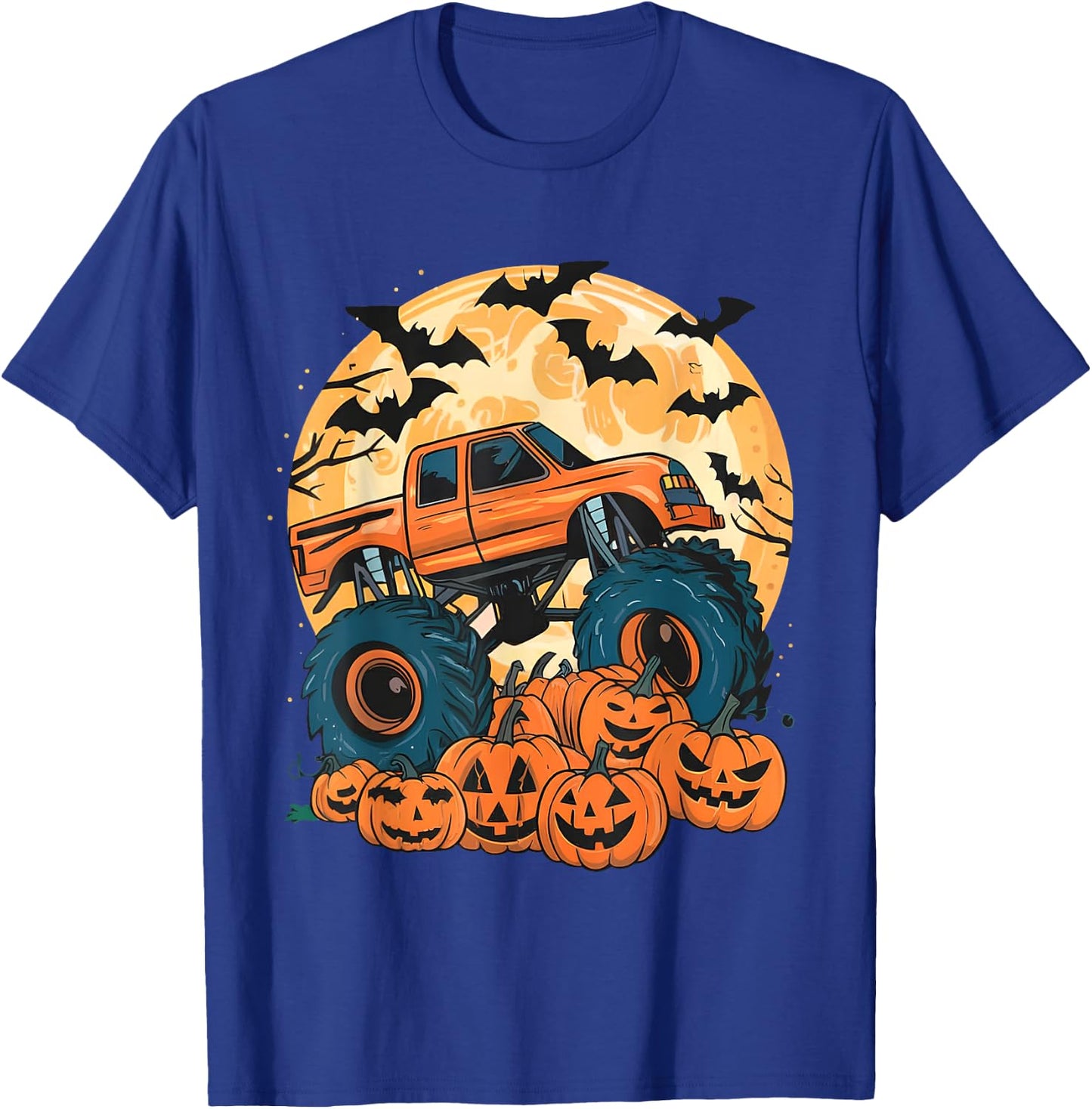 Ghost Truck Moon Pumpkin Toddler Boys Halloween Teens Kids T-Shirt - T-Shirt | Royal