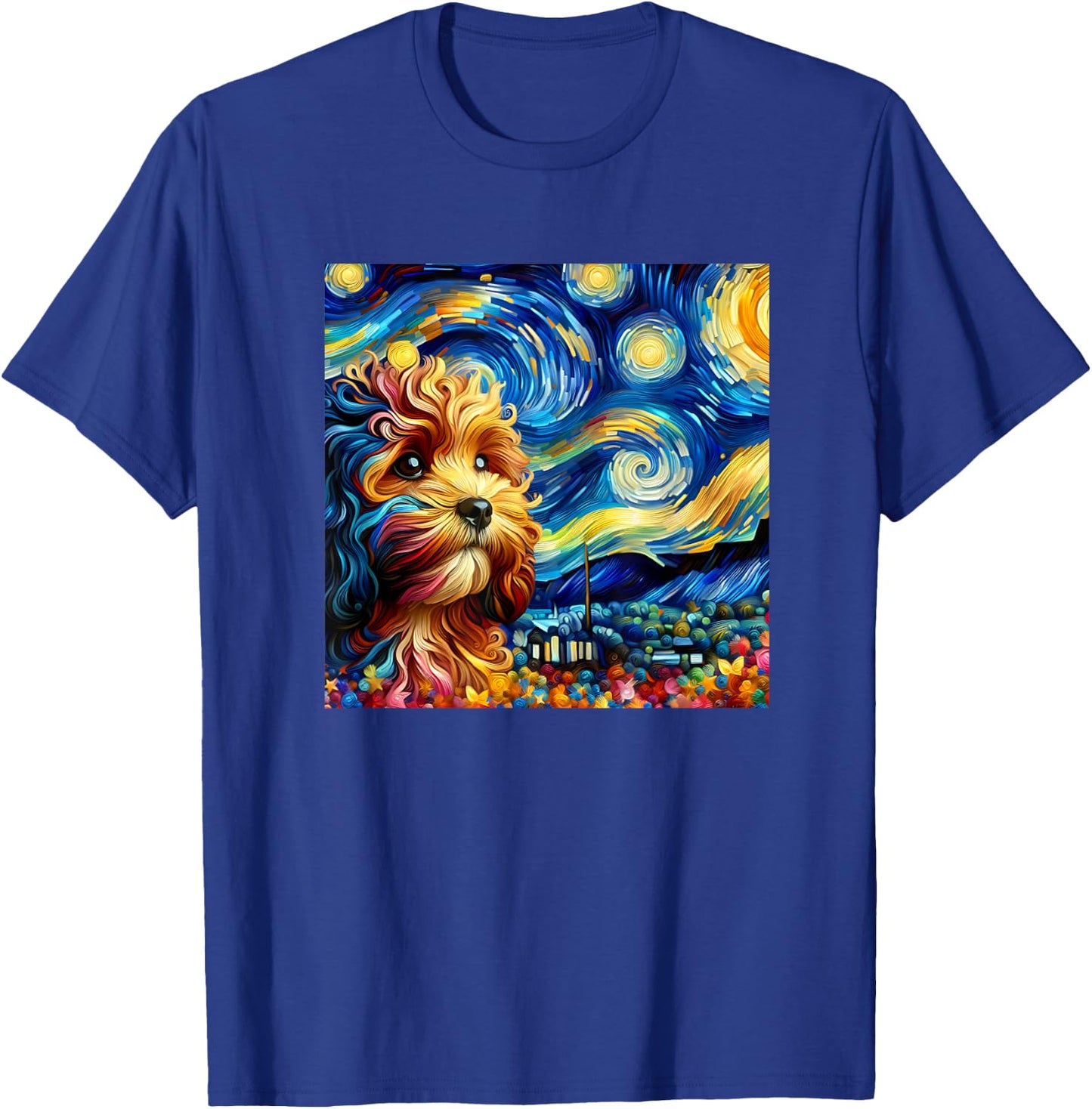 Cute Cavapoo Starry Night Painting Style Dog Art Women Kids T-Shirt - T-Shirt | Royal