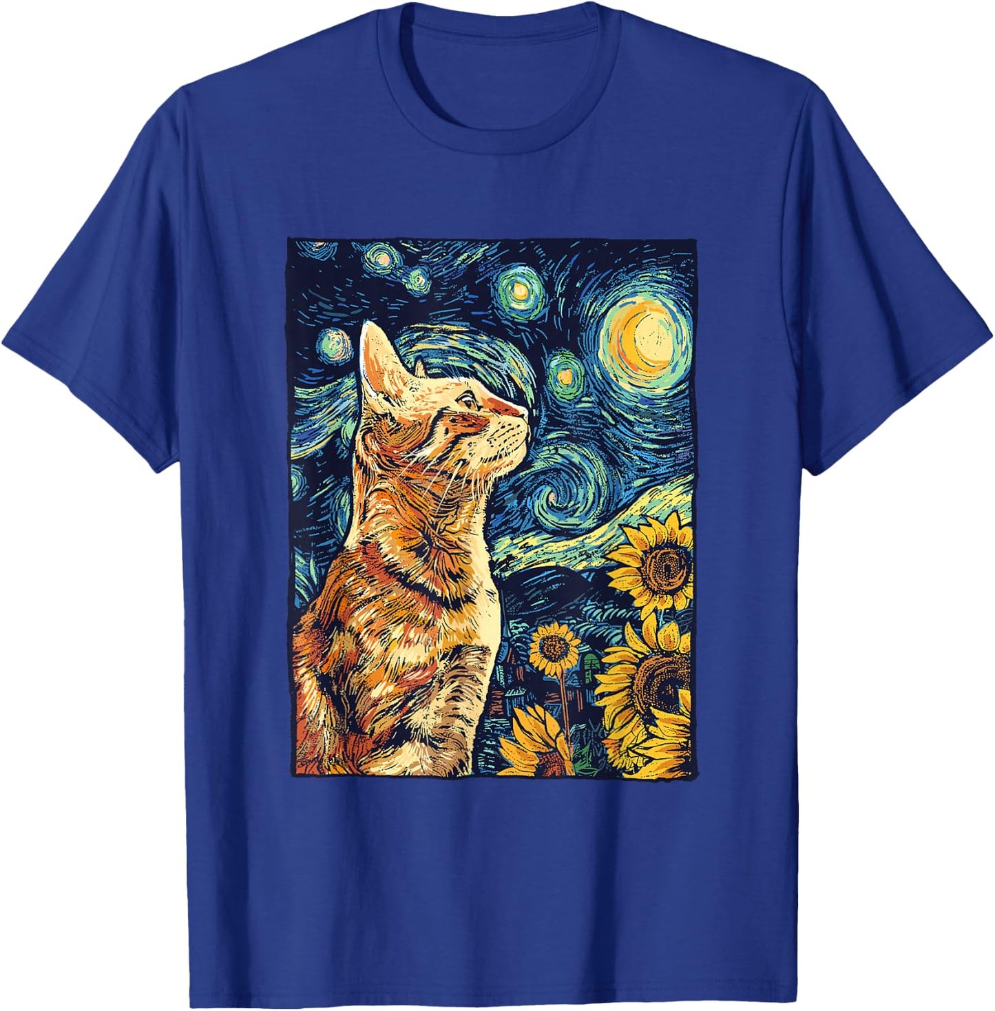 Van Gogh Starry Night Cat Shirt Van Gogh Cat Painting T-Shirt - T-Shirt | Royal