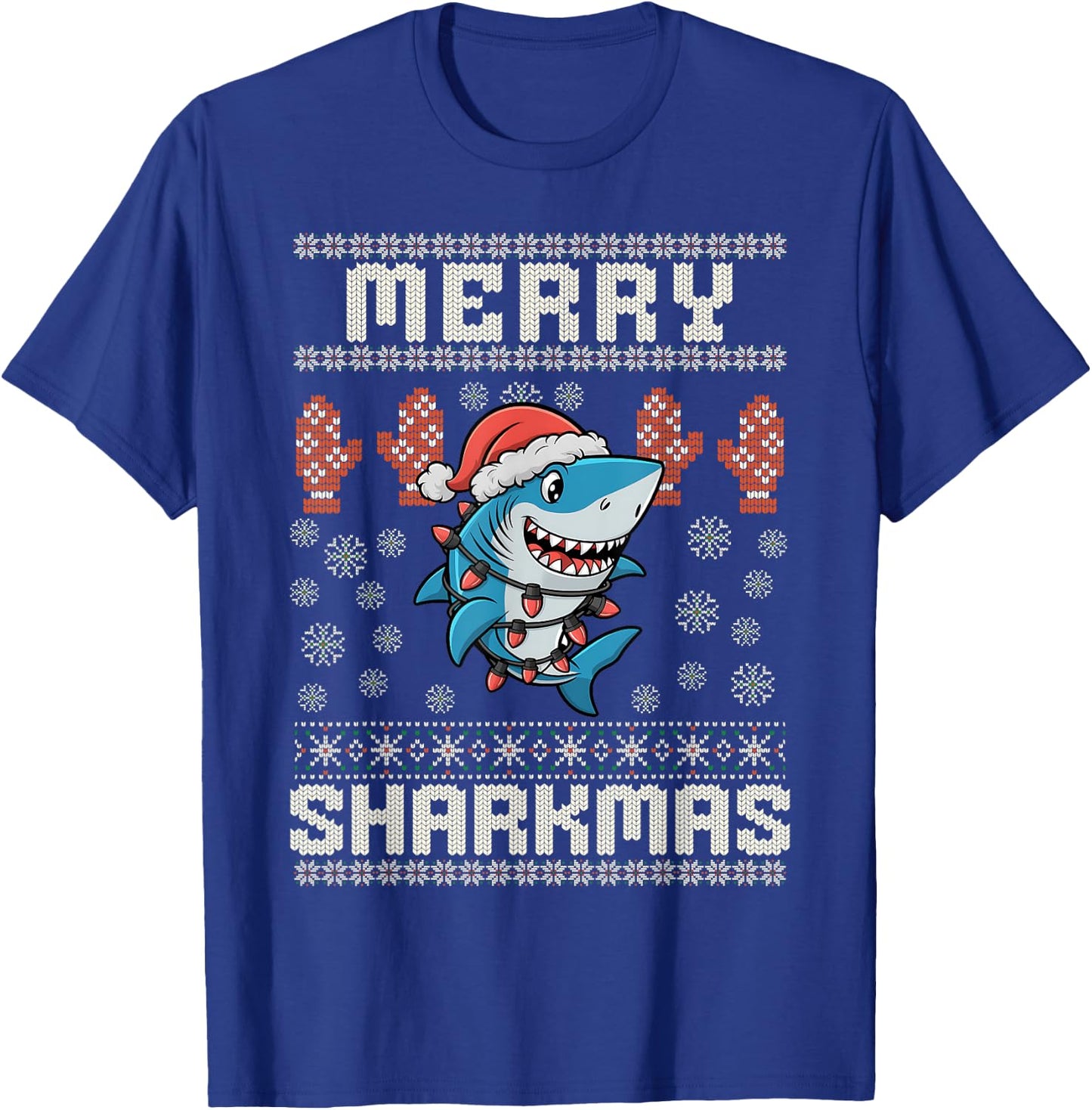 Merry Sharkmas Shark Christmas Ugly Xmas Kids Shark Christma T-Shirt - T-Shirt | Royal