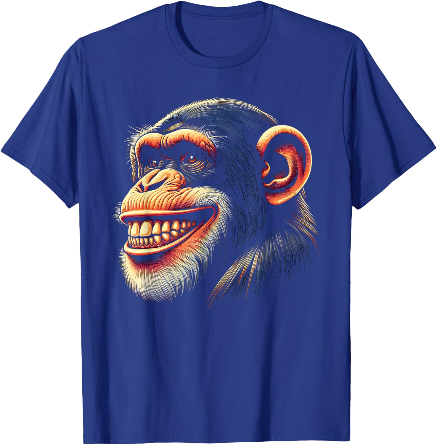 Smiling Chimpanzee Chimp Monkey Face T-Shirt - T-Shirt | Royal