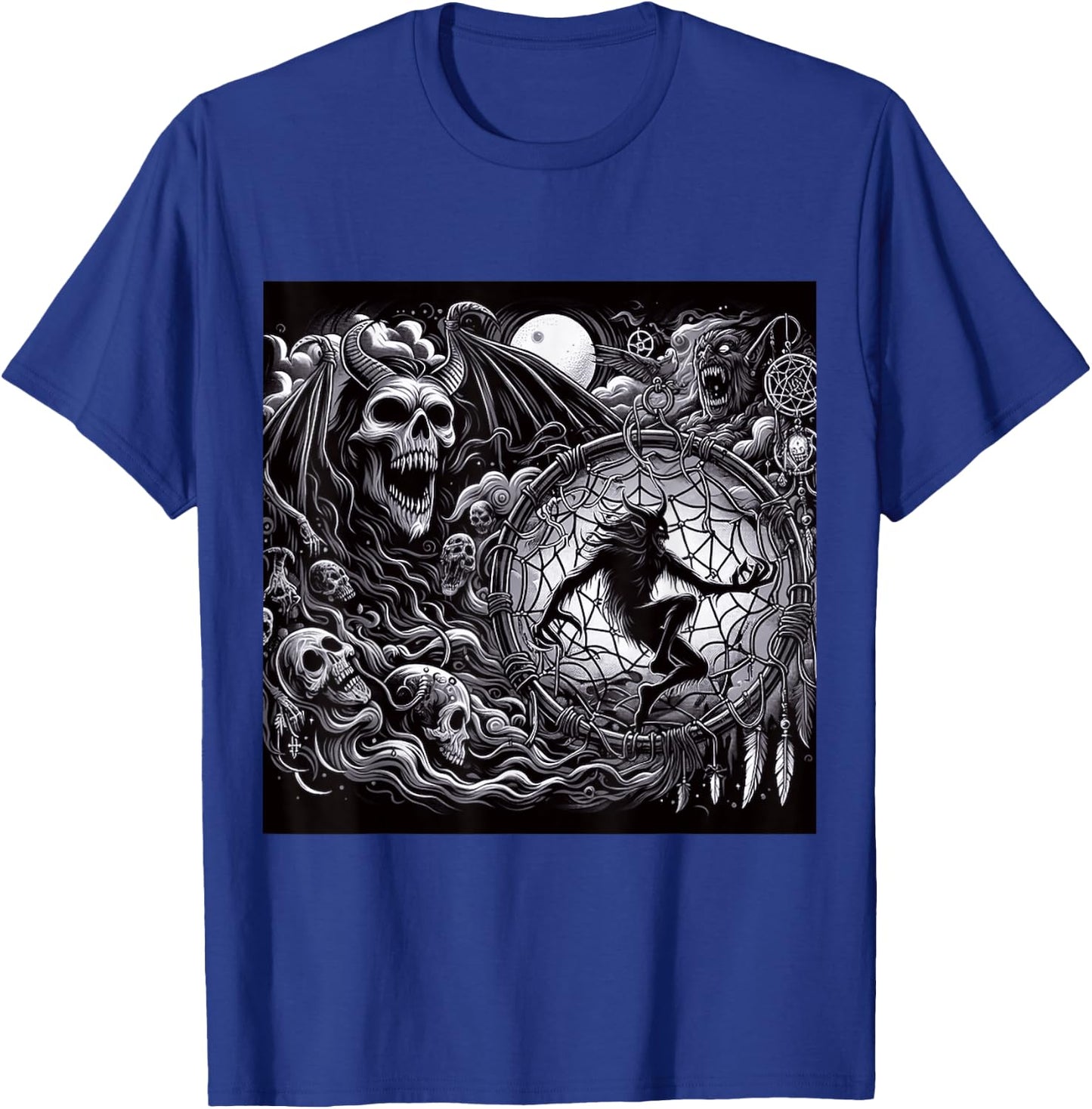 Demonic Occult Dreamcatcher Possessed Spiritual Horror Print T-Shirt - T-Shirt | Royal