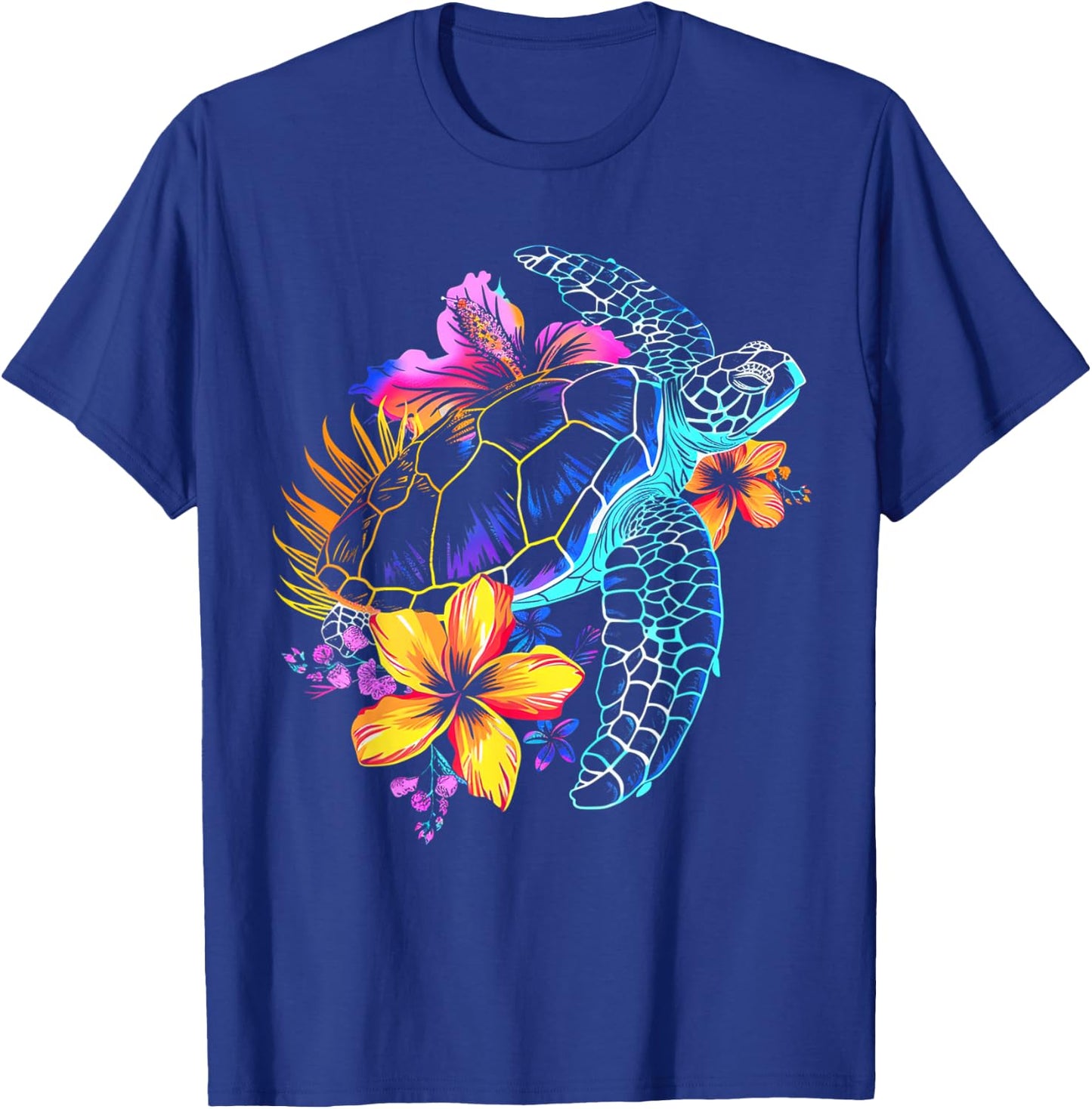 Sea Turtle Hawaiian Flowers Hawaii Scuba Diving Diver T-Shirt - T-Shirt | Royal