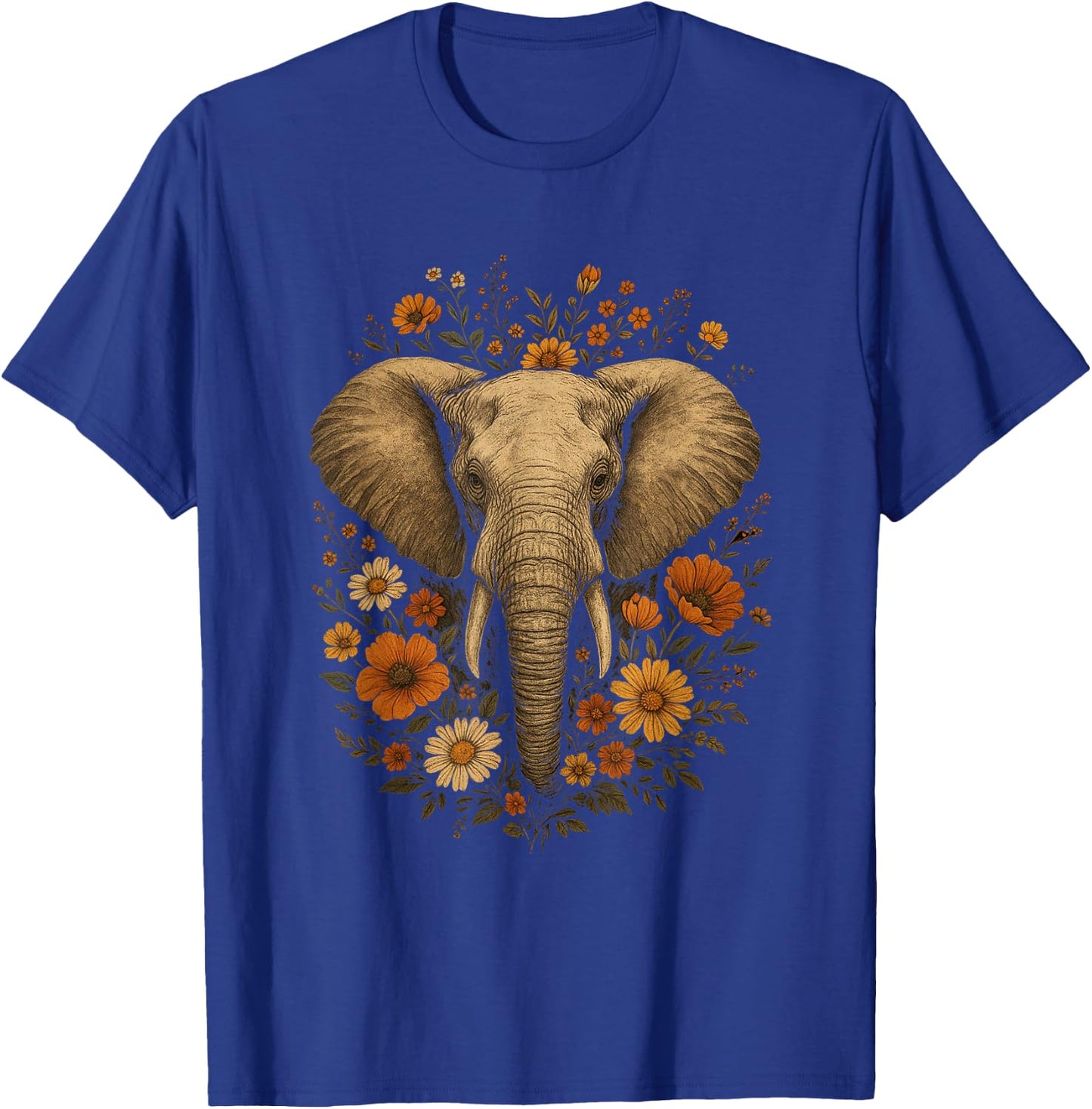 Boho Elephant for Vintage Floral Elephant Wildflowers Lovers T-Shirt - T-Shirt | Royal