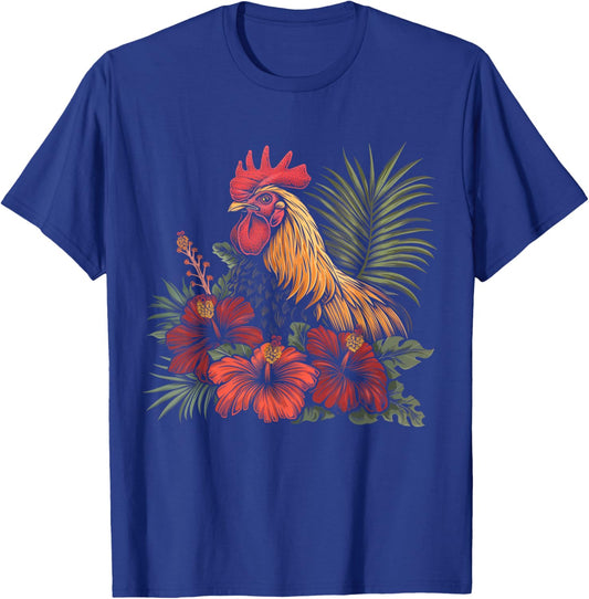 Chicken Hawaiian Flowers Rooster Kauai Hawaii Vintage T-Shirt - T-Shirt | Royal