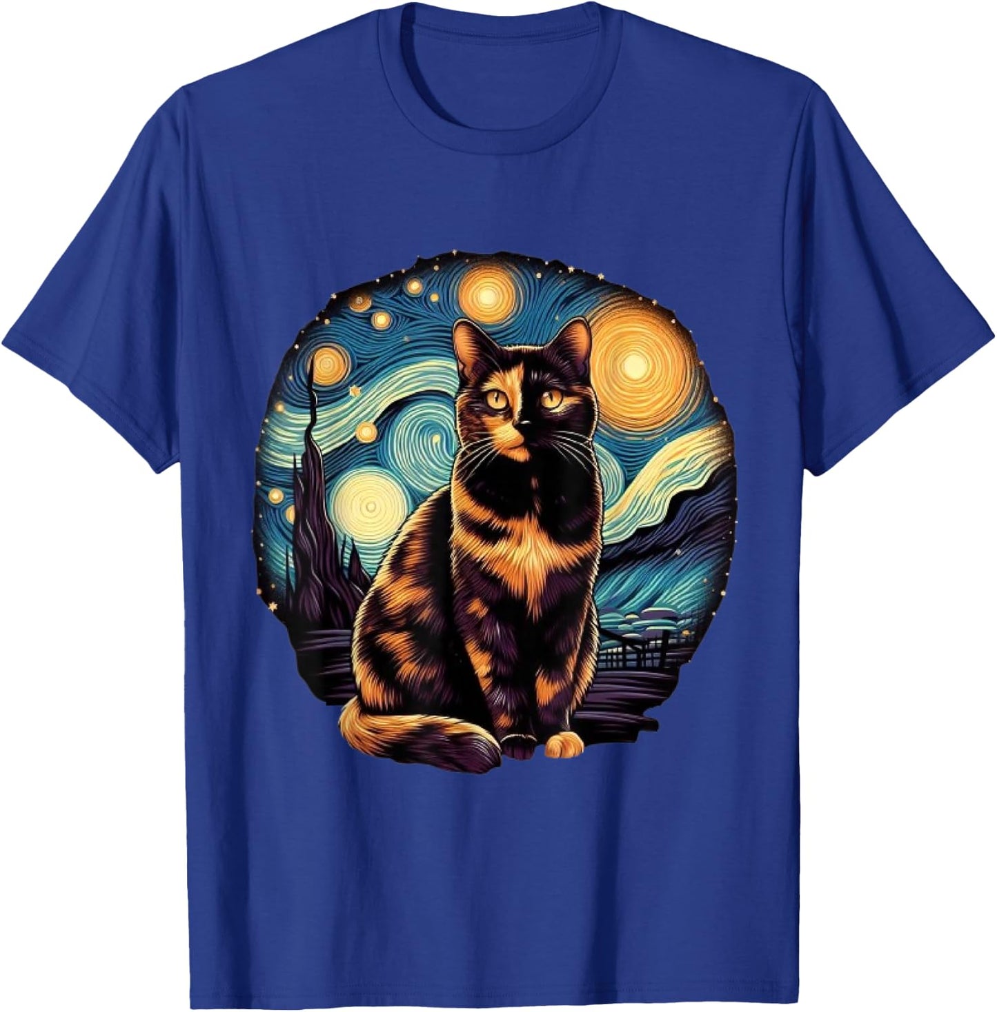Tortoiseshell Tortie Starry Night Kitty Cat Art Men Women Kids T-Shirt - T-Shirt | Royal