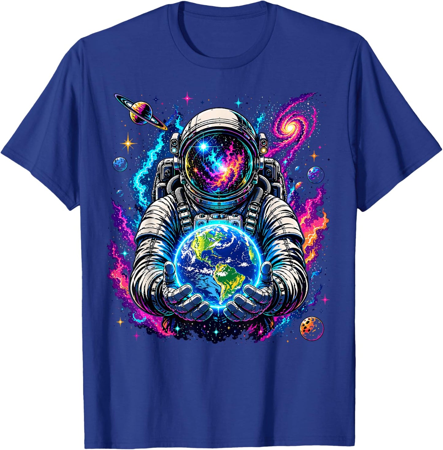 Astronaut Holding Planet Space Science T-Shirt - T-Shirt | Royal
