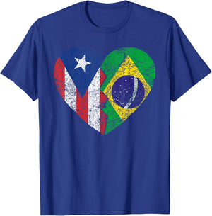 Brazilian Puerto Rican Flags Heart | Puerto Rico Brazil T-Shirt - T-Shirt | Royal