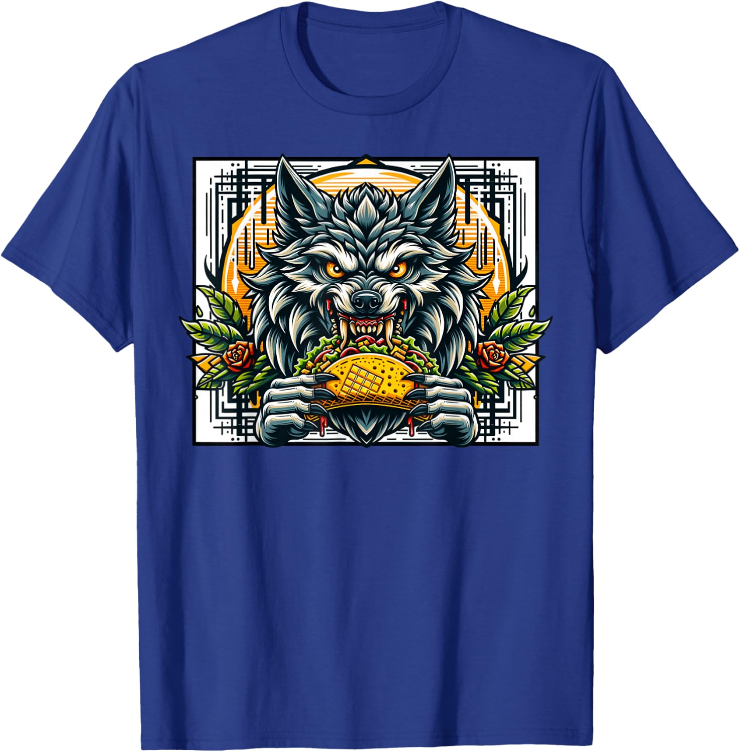 Wolf Eating Taco Fantasy Art Mexican Food And Drinks T-Shirt - T-Shirt | Royal