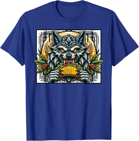 Wolf Eating Taco Fantasy Art Mexican Food And Drinks T-Shirt - T-Shirt | Royal