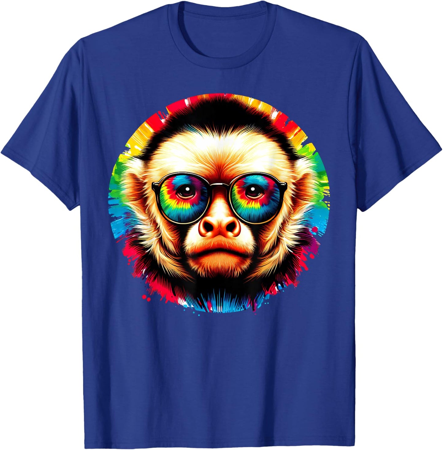 Cool Tie Dye Sunglasses Capuchin Monkey Illustration Art T-Shirt - T-Shirt | Royal