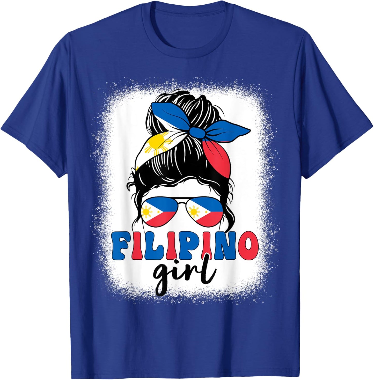 Filipino Girl Messy Bun Philippines Flag Patriotic Women Kid T-Shirt - T-Shirt | Royal