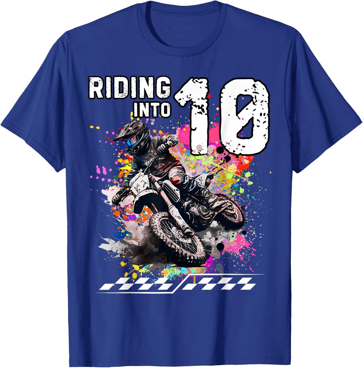 Motocross Birthday 10th Year Old Riding Into 10 MX Dirt Bike T-Shirt - T-Shirt | Royal