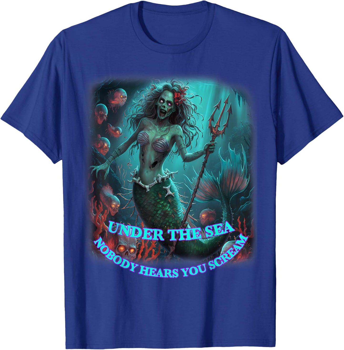 Zombie Mermaid Halloween Spooky Skulls Mermaids Fantasy T-Shirt - T-Shirt | Royal