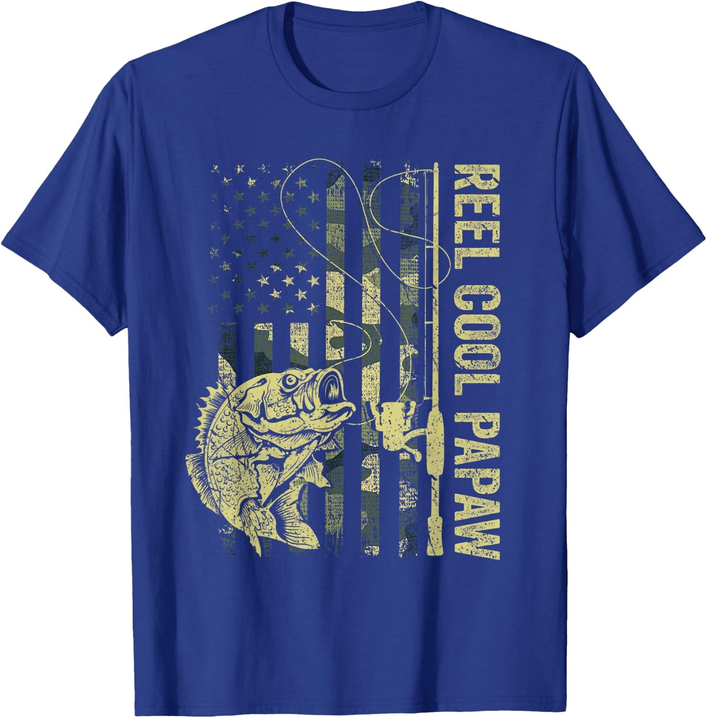 Reel Cool Papaw Camouflage American Flag Father's Day Gift T-Shirt - T-Shirt | Royal