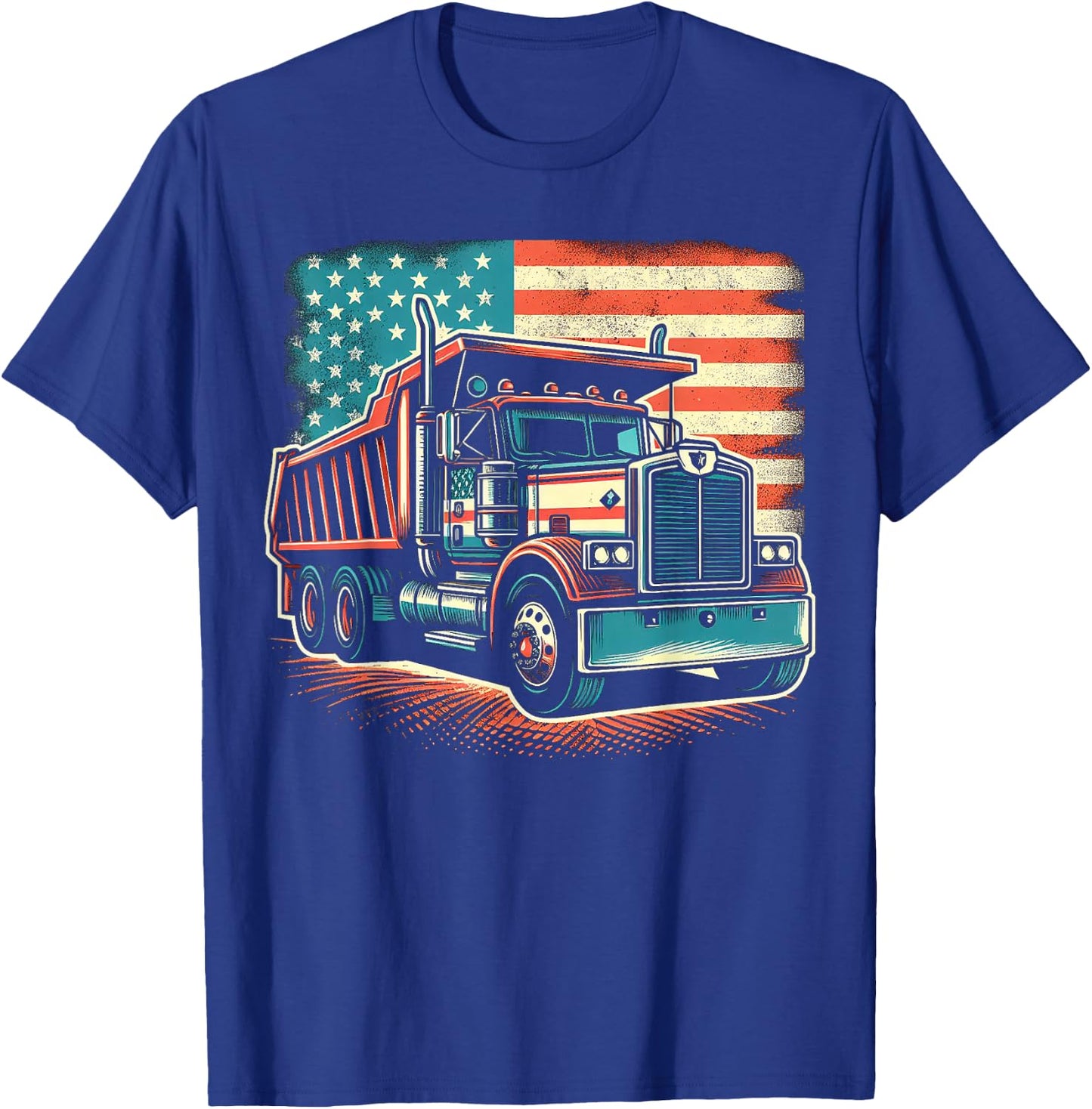 Dump Truck Driver American Flag Trucker Vintage Men Women T-Shirt - T-Shirt | Royal