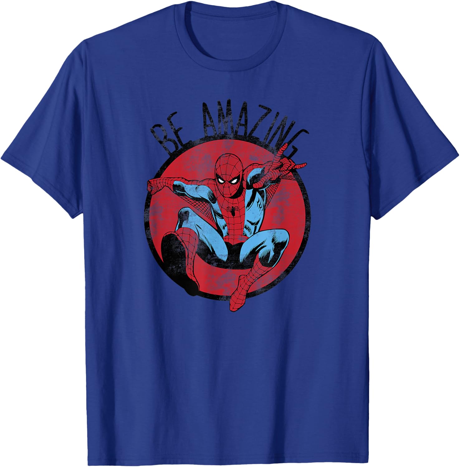 Marvel Spider-Man Be Amazing Distressed Comic Circle T-Shirt - T-Shirt | Royal