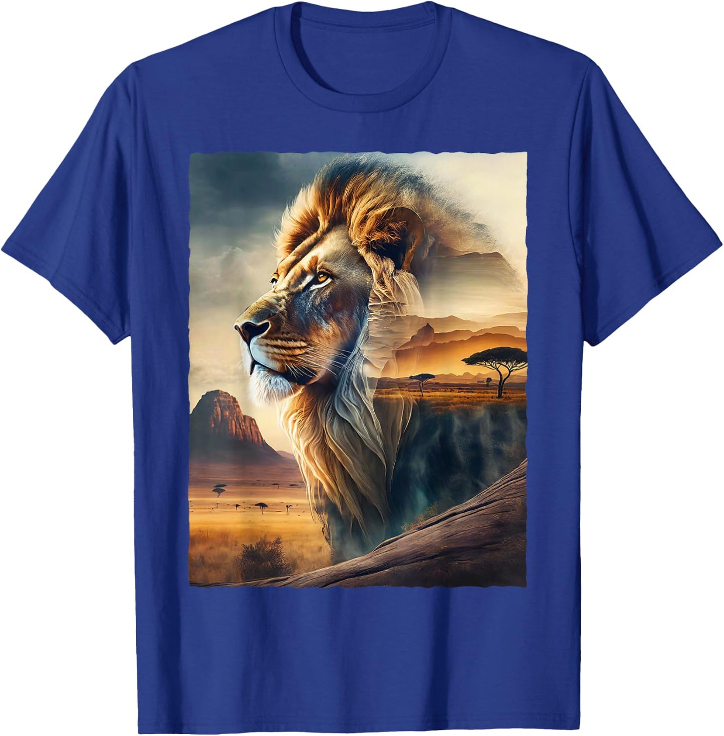 Lion and African Landscape T-Shirt - T-Shirt | Royal