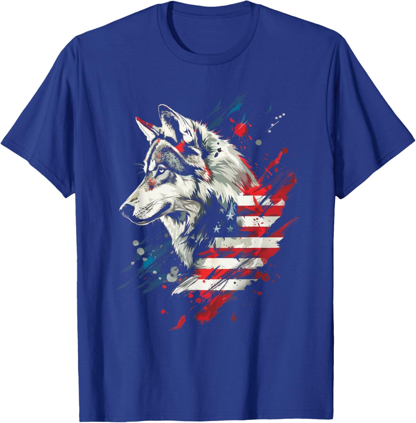 Wolf American Flag USA Patriotic Wolf Lover Women Kids Men T-Shirt - T-Shirt | Royal