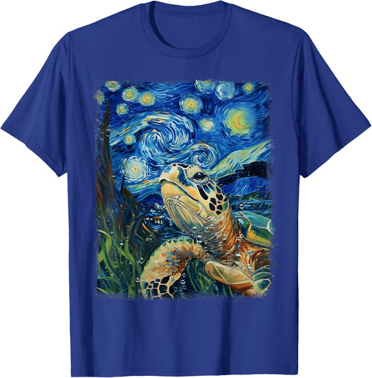 Sea Turtle Ocean Starry Night Painting T-Shirt - T-Shirt | Royal