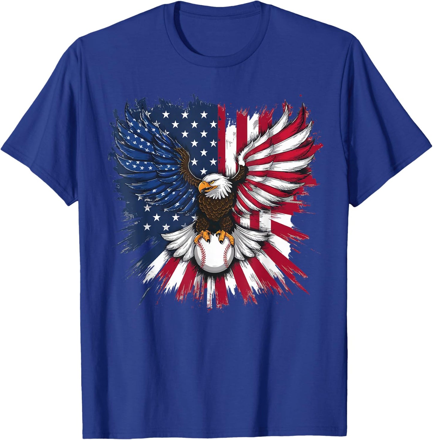 American Flag Baseball Player Bat Fan Catcher Pitcher USA T-Shirt - T-Shirt | Royal