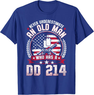 Never Underestimate an Old Man Who Has a DD 214 Veteran T-Shirt - T-Shirt | Royal