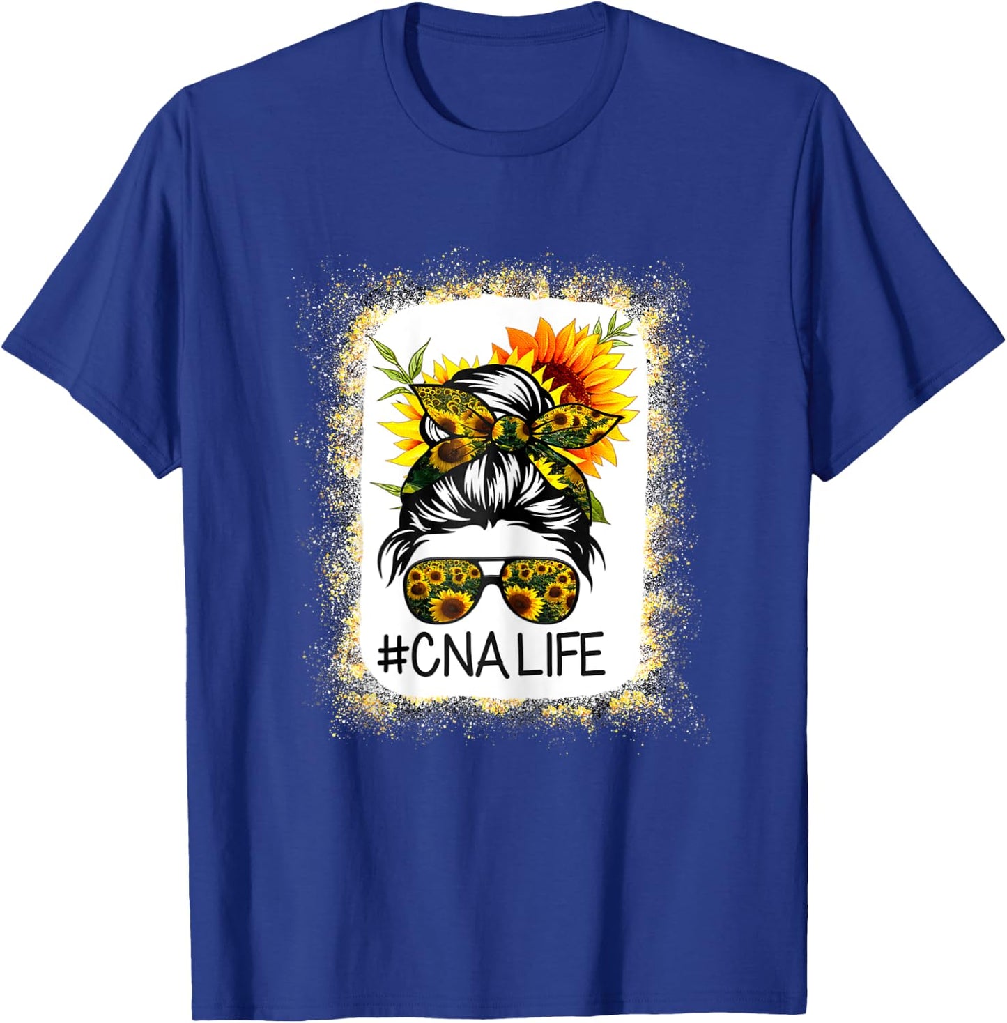CNA Life Messy Hair Bun Sunflower Women Mother's Day T-Shirt - T-Shirt | Royal