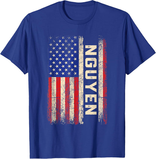Nguyen Last Name Shirt Nguyen Name American Flag Kids Men T-Shirt - T-Shirt | Royal