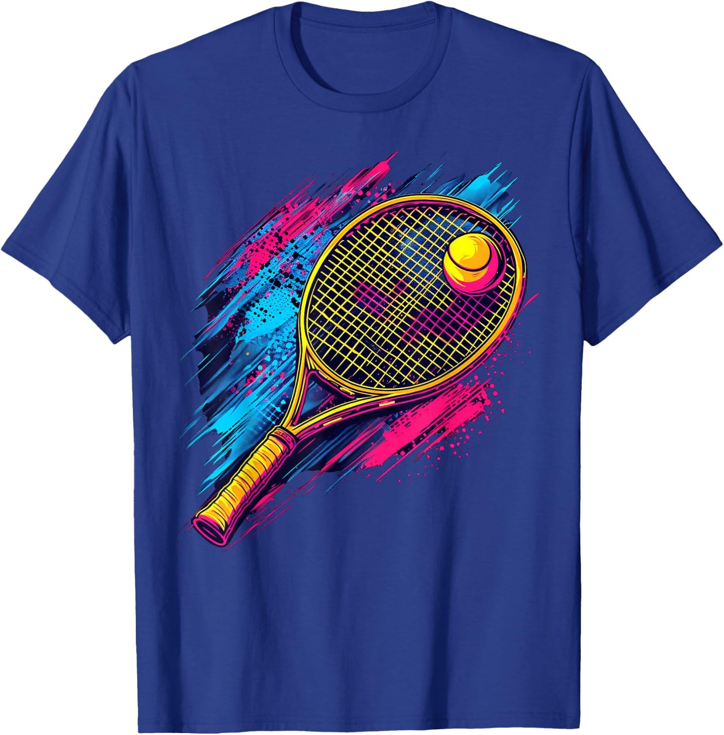 Colorful painted Tennis Racket and Ball on artistic Tennis T-Shirt - T-Shirt | Royal